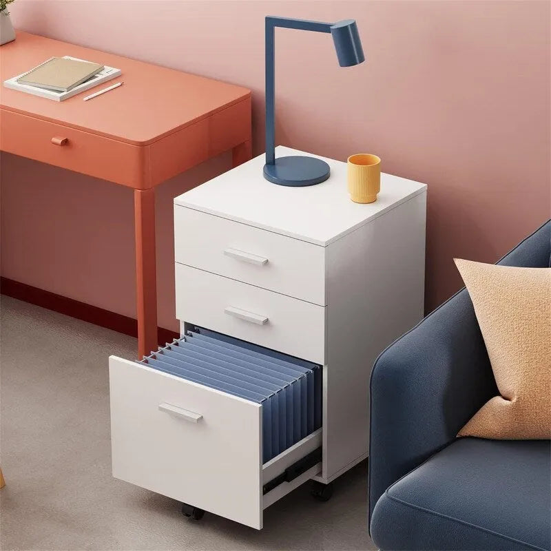 Archivador móvil de madera con 3 cajones
