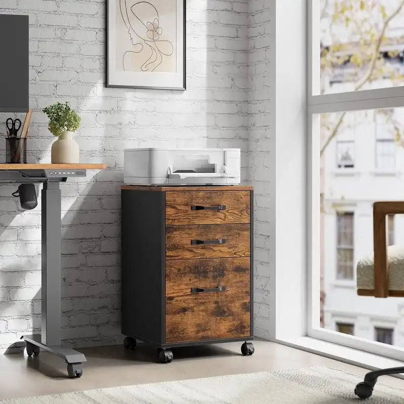 Archivador móvil de madera con 3 cajones