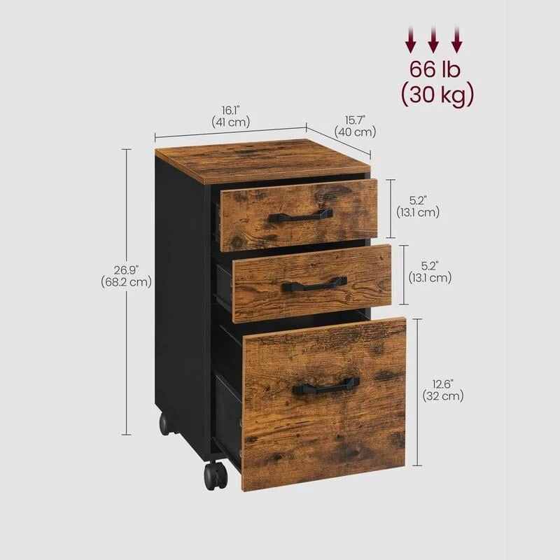 Archivador móvil de madera con 3 cajones