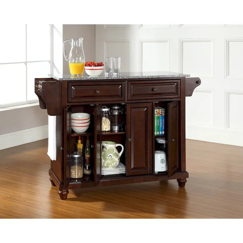 Isola da cucina con piano in granito massiccio, finitura mogano vintage - 18d x 51.5w x 35h