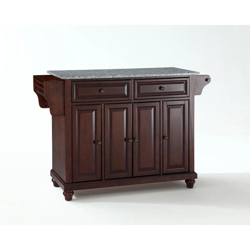 Isola da cucina con piano in granito massiccio, finitura mogano vintage - 18d x 51.5w x 35h