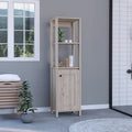 Gabinete New Haven Linen de una puerta, dos estantes interiores, dos estantes abiertos, roble claro / blanco