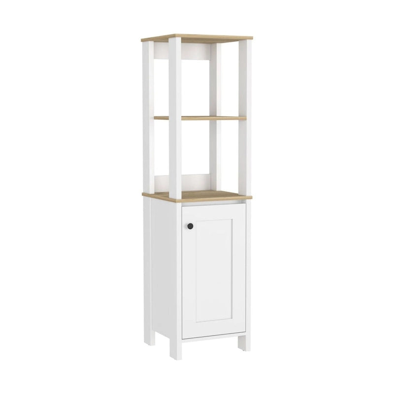 Gabinete New Haven Linen de una puerta, dos estantes interiores, dos estantes abiertos, roble claro / blanco