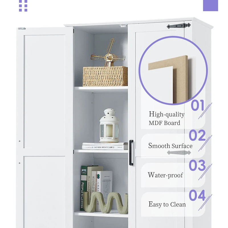 Gabinete alto de almacenamiento para baño, con dos puertas y un cajón, estante ajustable, tablero MDF, blanco